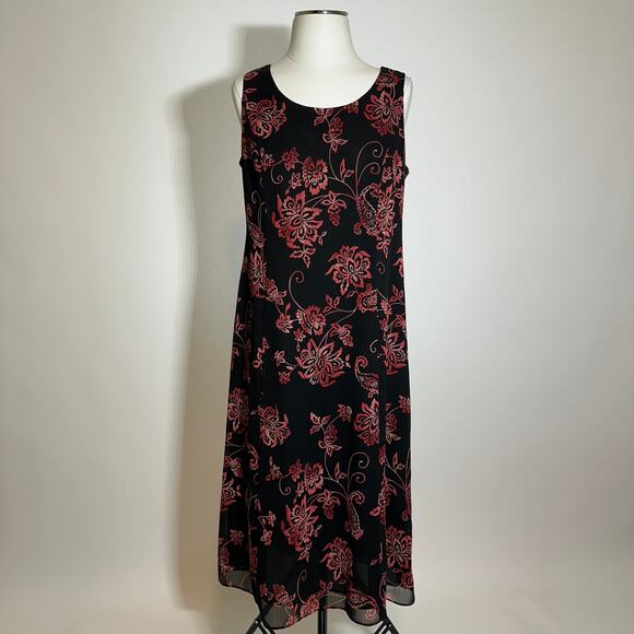 Studio One Floral Whimsigoth Midi Dress Dark Romantic 90s Womens Petite Size 12P - Picture 1 of 12